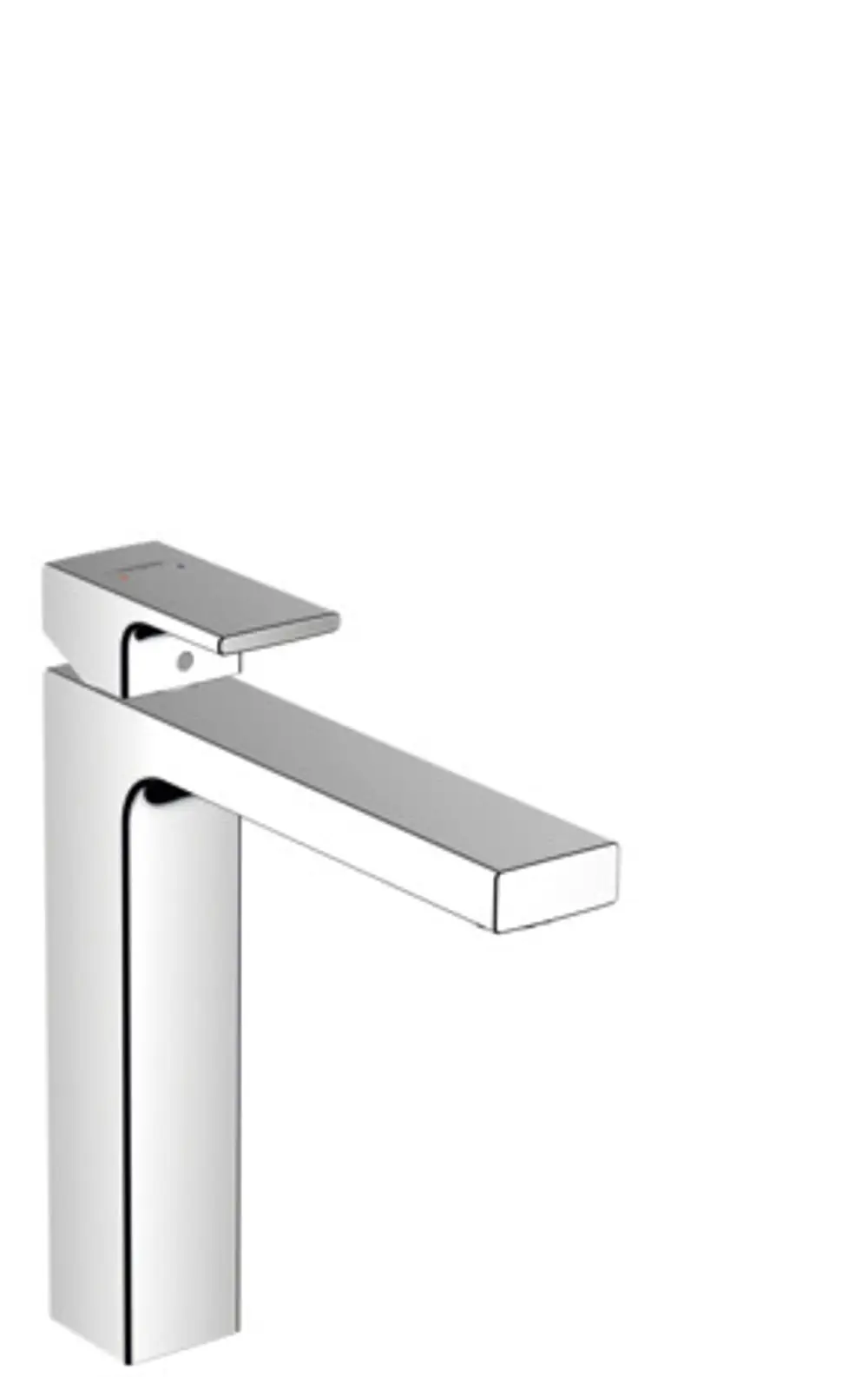 Einhebel-Waschtischmischer in Chrom mit isolierter Wasserführung und Zugstangen-Ablaufgarnitur, konzipiert von Hansgrohe. Modernes, quadratisches Design.
